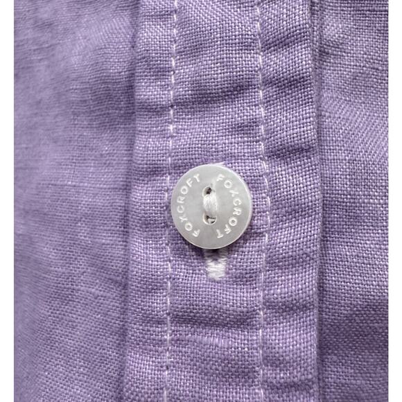 Foxcroft Linen Button Down Shirt Womens Lavender V-Neck Side Split Coastal READ - Picture 5 of 5